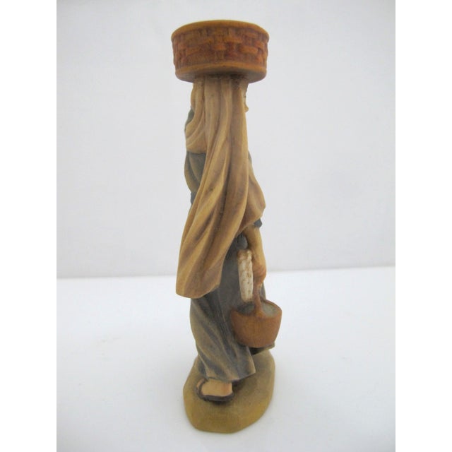 ANRI Anri Italy Ulrich Bernardi Wood Shepardess With Fruit Basket Nativity Figurine For Sale - Image 4 of 7