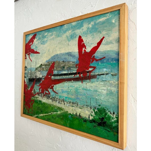 Coastal Vintage Boho Outsider Art Reclaimed Oil on Canvas For Sale - Image 3 of 5