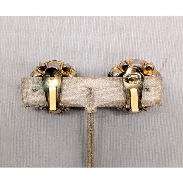 Vintage Signed Hattie Goldtone Faux-Citrine & Clear Rhinestone Carnegie Clip Earrings- 2 Pieces For Sale In Philadelphia - Image 6 of 8