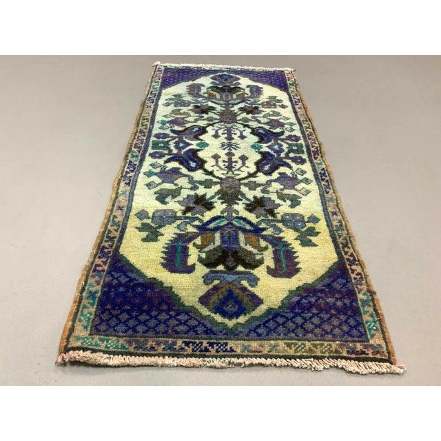 Small Vintage Turkish Short Tribal Runner Rug For Sale - Image 4 of 4