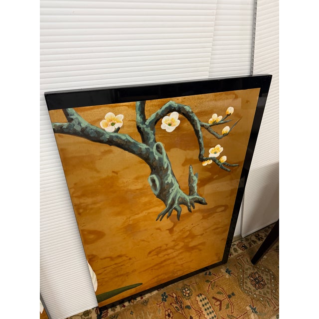 Gold Japanese Cranes by a Stream, Quadriptych For Sale - Image 8 of 12