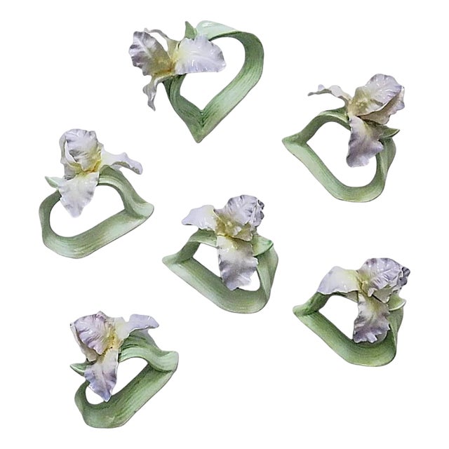 Set of 6 Orchid Napkin Rings Fine Bone China Floral Flowers For Sale