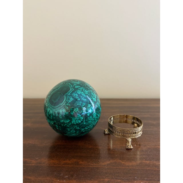 Large Solid Malachite Egg on Neoclassical Brass Stand With Paw Feet For Sale - Image 10 of 10