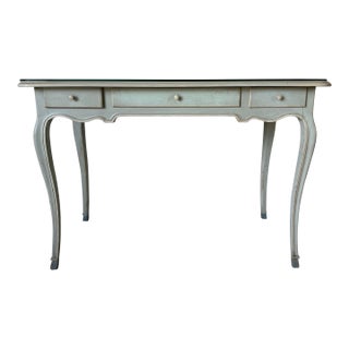 Vintage Italian French Provincial Louis XV Style Writing Desk With Glass Top For Sale