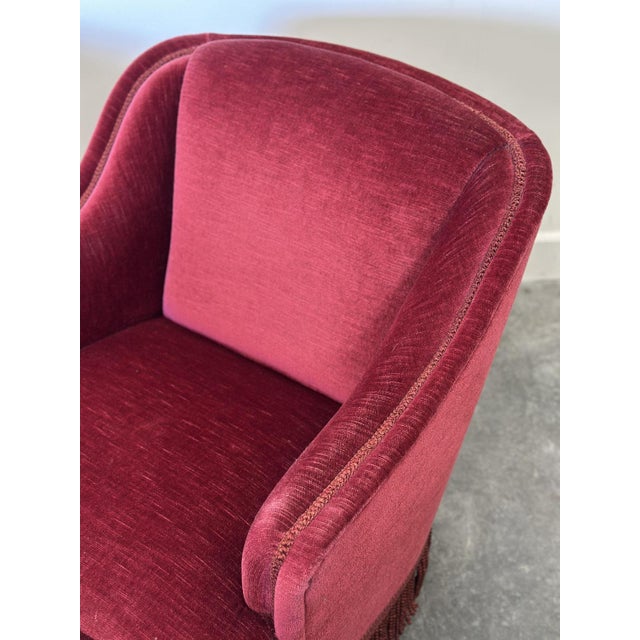Red Vintage French Club Chairs in Red Velvet with Fringe Skirts, 1960s, Set of 2 For Sale - Image 8 of 14