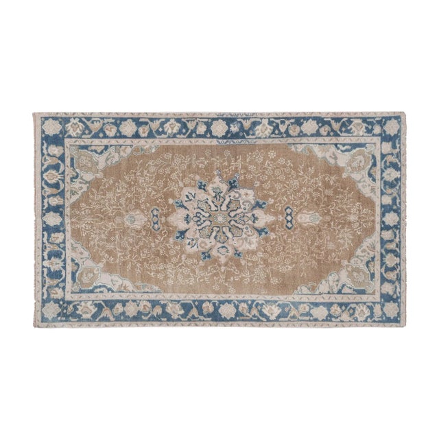 Vintage Tan Wool Anatolian Karapinar Rug 4'9" X 7'11" 57.1" x 94.9" / 145 x 241 Cm Hand woven with high quality pure wool...