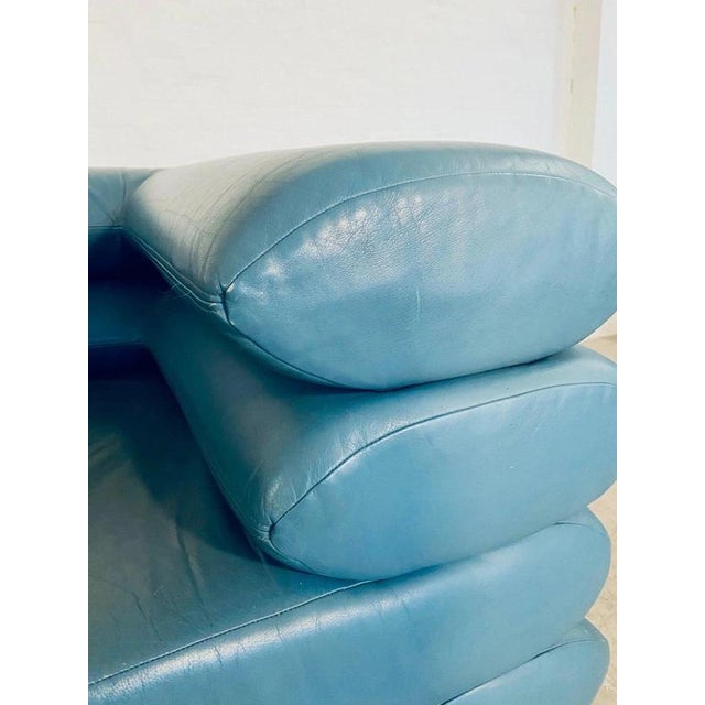 Black Vintage Postmodern Swedish Turquoise Leather Stacked Lounge Chair, 1980 For Sale - Image 8 of 18