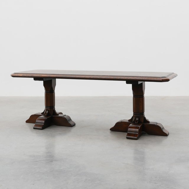 French Refectory Style Oak Dining Table with Turned Double Pedestal Base, 1950s For Sale - Image 14 of 14
