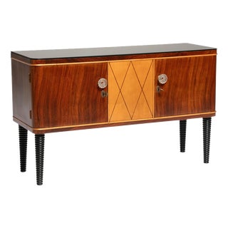 Small Art Deco Walnut and Maple Sideboard with Handles, 1940 For Sale