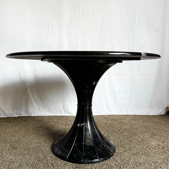 Postmodern Faux Black Marble Swivel Circular Dining Table For Sale In Miami - Image 6 of 9