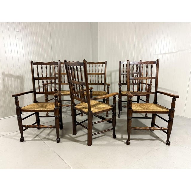Rustic Lancashire Dining Armchairs, 1890s, Set of 6 For Sale - Image 3 of 18