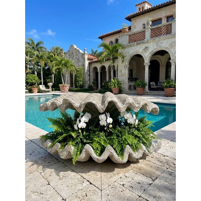 Greige Monumental Resin Giant Clam Shell Garden Statue & Planter Accent For Sale - Image 8 of 12