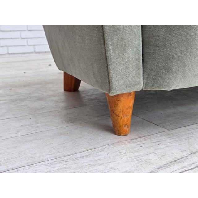 Danish Twi-Seater Sofa in Light Green Furniture Velour, 1960s For Sale - Image 4 of 18