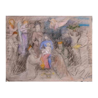 Giselle Halff, the Holy Family, Pastel Drawing, Mid-20th Century For Sale