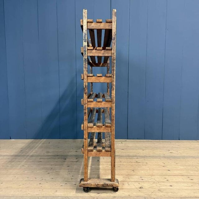 Wooden Workshop Rack with Cast Iron Wheels For Sale - Image 10 of 18
