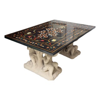 Roman Pietra Dura Inlaid Marble Table Stone Putti Base For Sale
