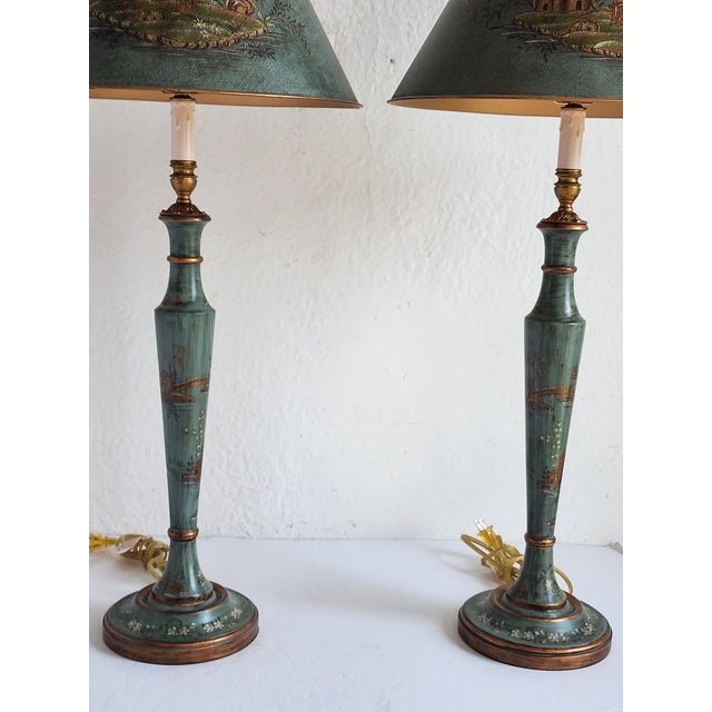 Chinoiserie Bradburn Tole Painted Chinoiserie Table Lamps-a Pair For Sale - Image 3 of 12