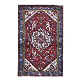 Vintage Persian Hamadan Red Wool Hand Knotted Flower Design Oriental Rug For Sale