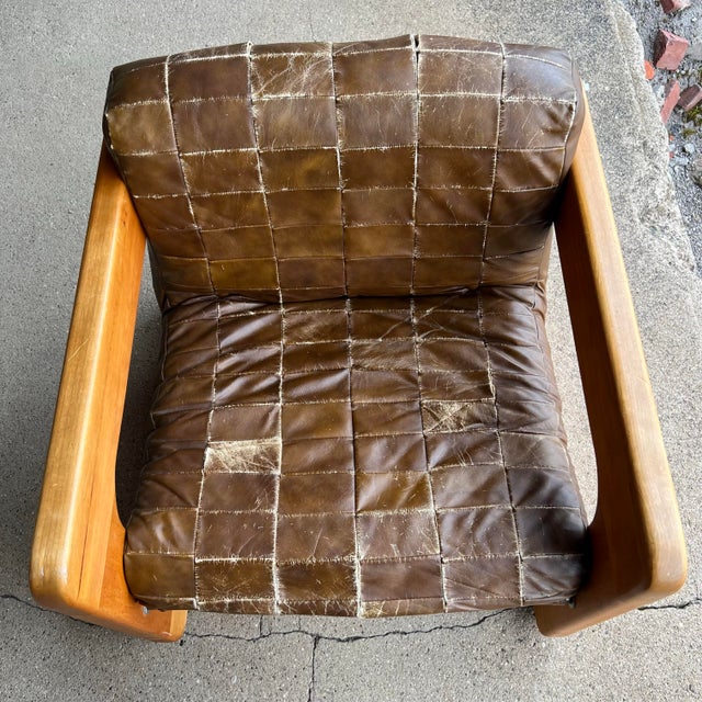 Brown Checkerboard Leather Arm Chair in the Style of Lou Hodges For Sale In Cleveland - Image 6 of 11