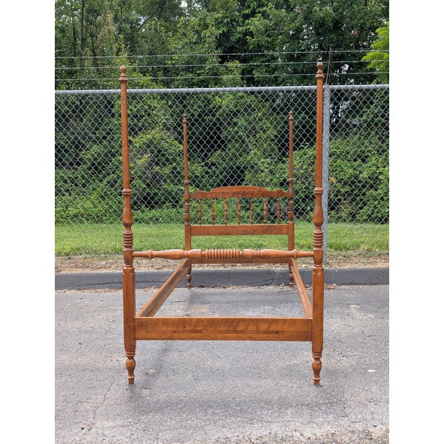 Vintage Twin XL Ethan Allen Maple Wood Poster Bedframe For Sale - Image 10 of 11