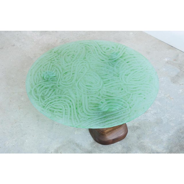 Wood Green Glass Powder and Walnut Coffee Table by Alexander Knysch For Sale - Image 7 of 15