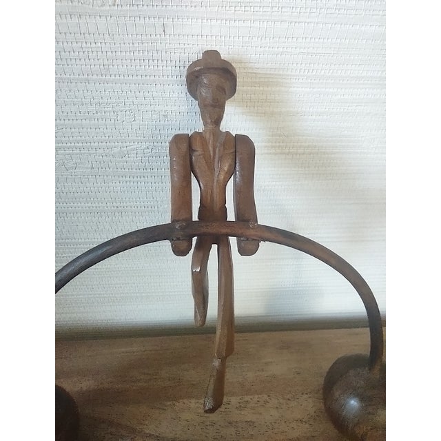 Vintage Wooden Folk Art Hand Carved Balancing Man Toy For Sale - Image 4 of 11
