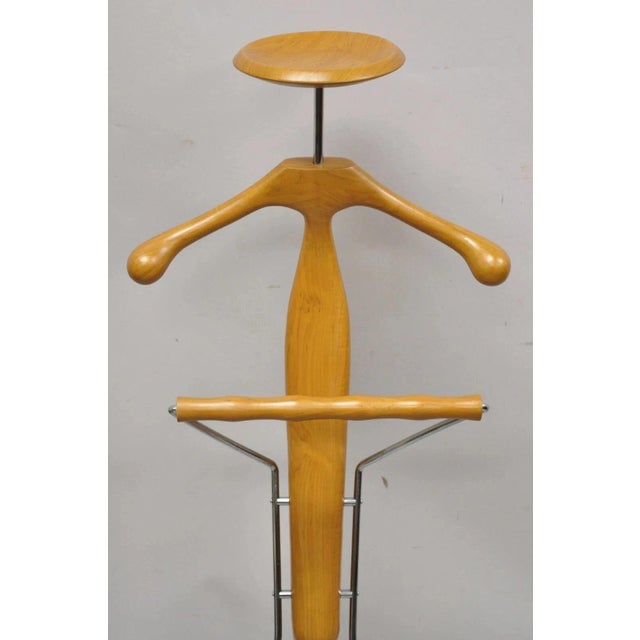 Mid-Century Modern Late 20th Century Porada Italian Post Modern Sculpted Walnut Wood and Chrome Clothing Suit Valet For Sale - Image 3 of 11