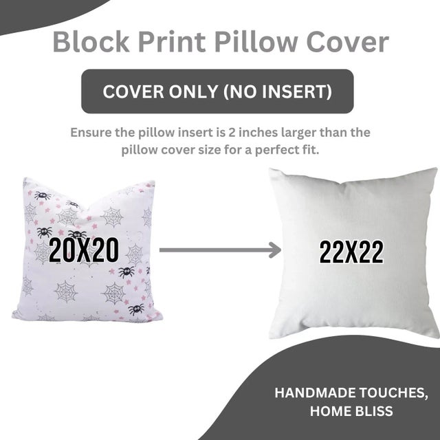 Fabdivine Spider Web Handmade Block Print Pillow Cover for Halloween Decor Size 26x26 For Sale - Image 6 of 6