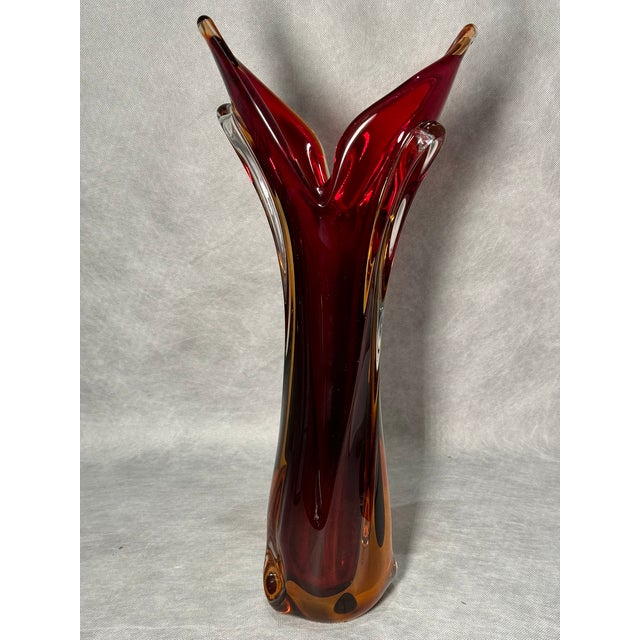 Large Ruby and Amber Art Glass Vase, Former Czechoslovakia, 1970s For Sale - Image 9 of 9