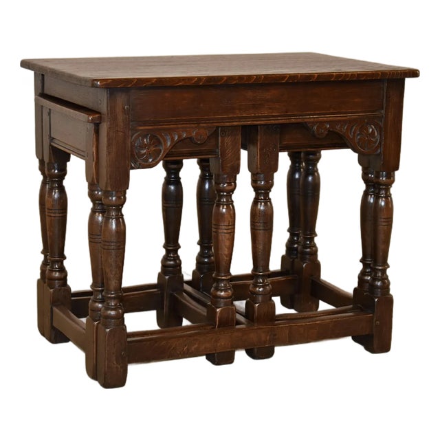 English Oak Nest of Three Tables, Circa 1900 For Sale