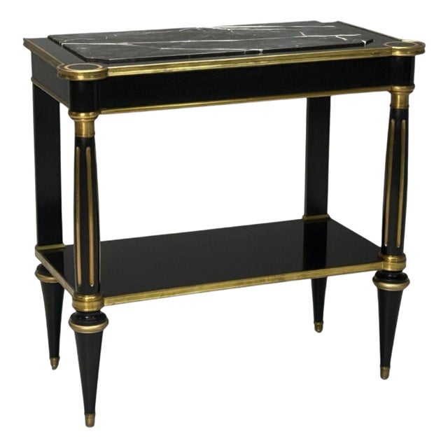 Hollywood Regency Style, Black Lacquer, Marble, Console Table, Usa, 1960s For Sale