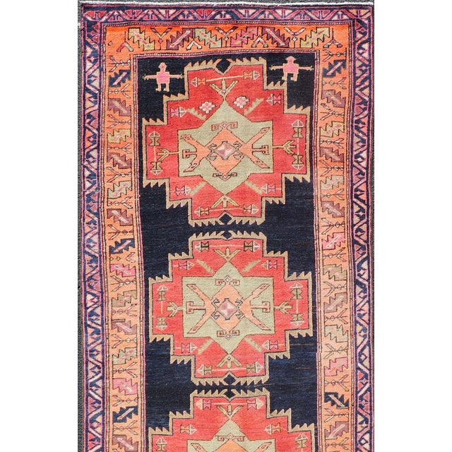 Long Hand-Knotted Antique Persian Azerbaijan Runner in Wool With Medallions 3'10 X 11'2 For Sale - Image 4 of 12