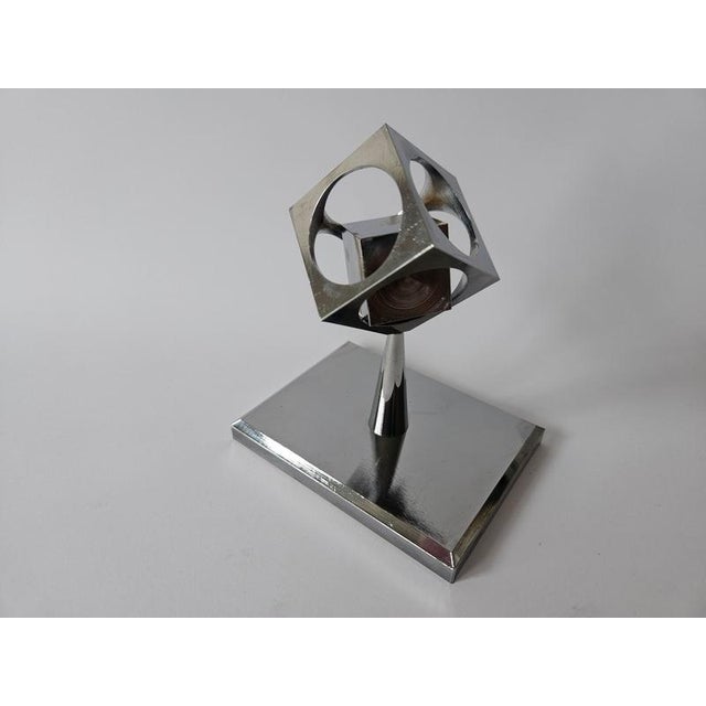 Midcentury Chrome Paperweight, Model, Turners Cube, Desk Sculpture, 1970s For Sale - Image 3 of 13