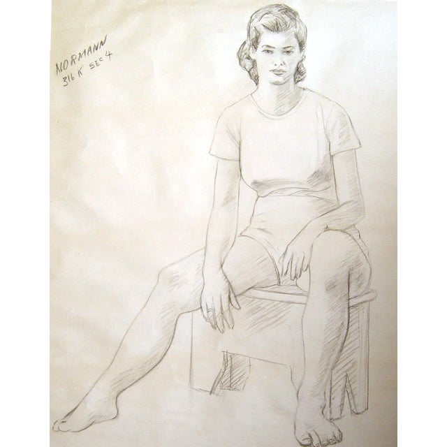 1950s Seated Charcoal Figural Study For Sale