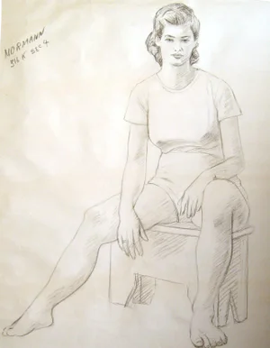 1950s Seated Charcoal Figural Study