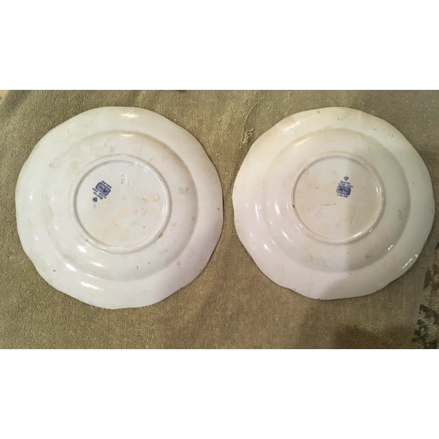 Pair of English Blue & Whit Willow Plates measuring 9” Dinner Plates by Booth’s. Both are a beautiful deep blue and have a...