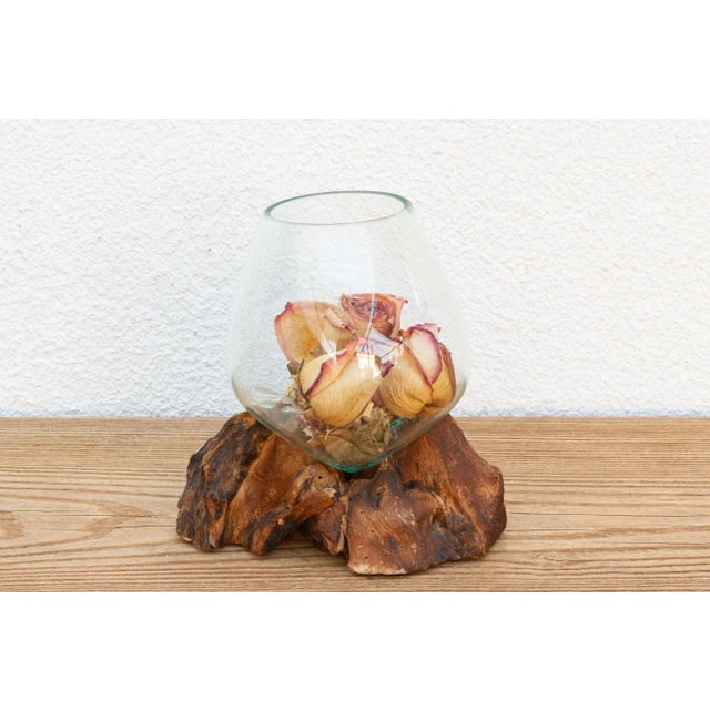 Rustic Modern Glass Bowl on Driftwood For Sale In Los Angeles - Image 6 of 6