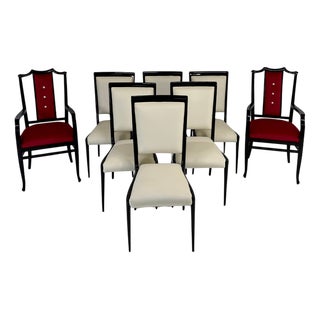 Chairs in Black Lacquered Wood and Velvet by Vittorio Dassi, 1950s, Set of 8 For Sale