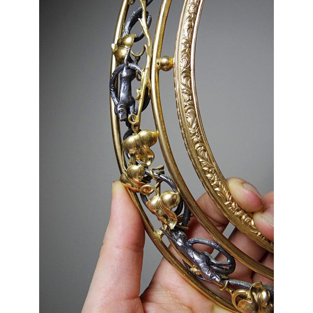 Antique Art Nouveau Metal Wall Frame with Hunting Scene Decoration and Openwork Relief, Late 19th Century For Sale - Image 6 of 9