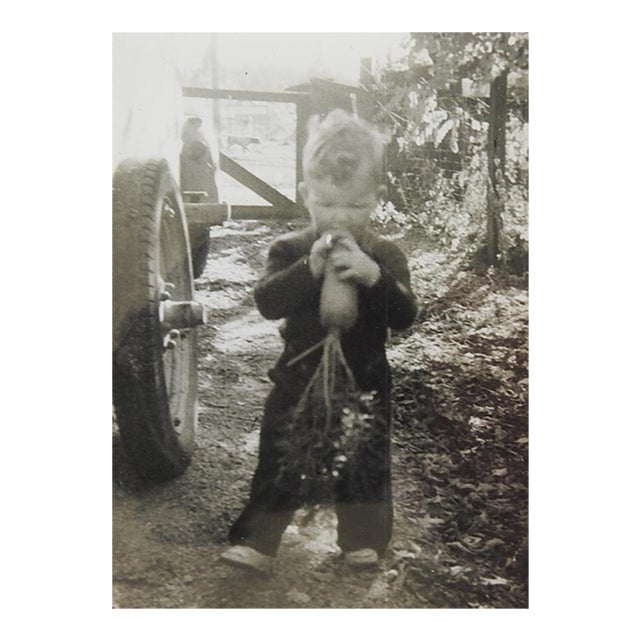 1950s Vernacular Snapshot Photograph Child and Huge Carrot For Sale