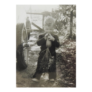1950s Vernacular Snapshot Photograph Child and Huge Carrot
