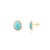 American 14k Gold 4.38 Ct Prong Set Turquoise Cabochon Diamond Halo Stud Earrings- A Pair For Sale - Image 3 of 11