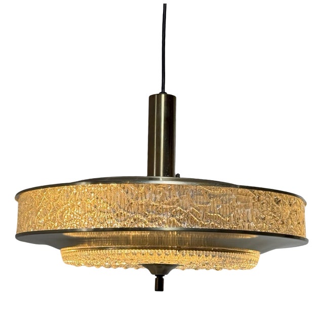 Vintage Pendant Lamp with Glass Side and Bottom from Herda, 1970s For Sale