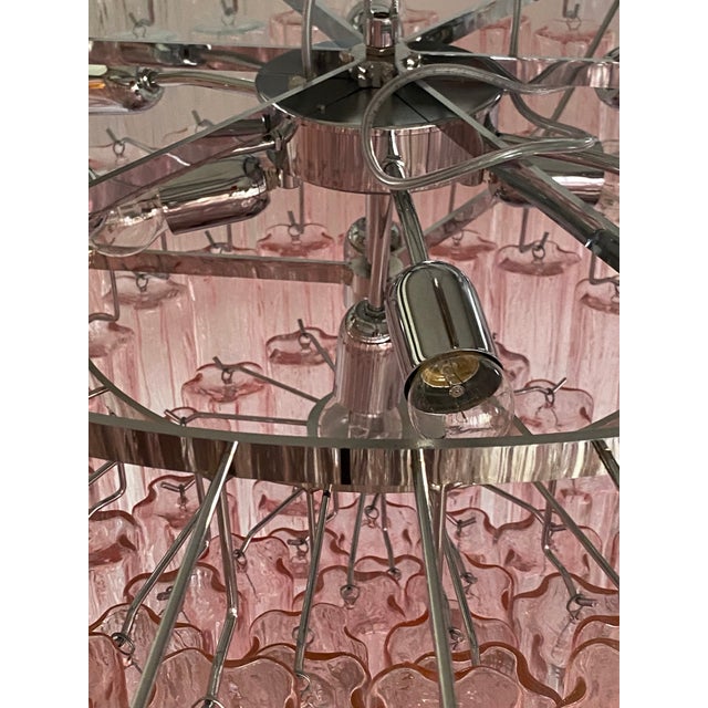 Mid-Century Modern Contemporary Pink "Tronchi" Murano Glass Chandelier in Venini Style For Sale - Image 3 of 12