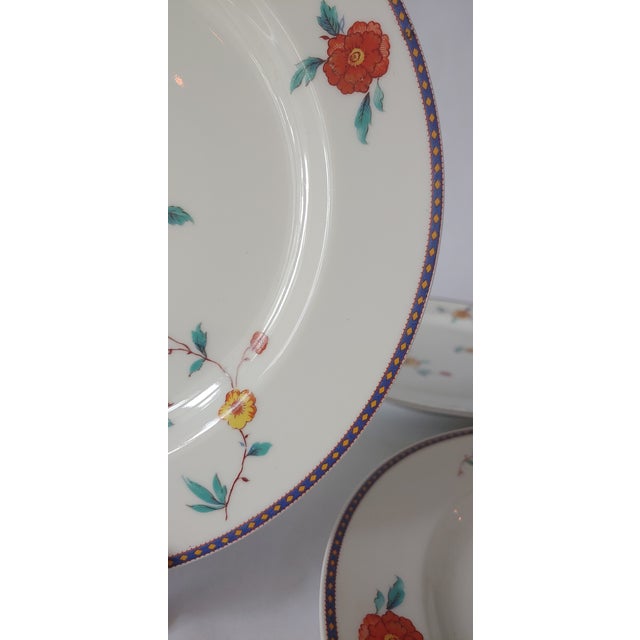 1960s 1960s Haviland Limoges Schleiger 1183 Yellow Floral Blue Band Dinner Plates- Set of 6 For Sale - Image 5 of 8