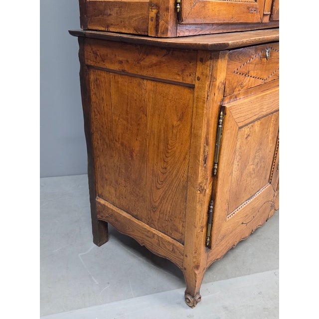 Antique French Elm Deux Corps Buffet Cabinet With Inlay and Fitted Interior For Sale - Image 18 of 18