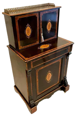 Antique Victorian Ebonised & Burr Walnut Inlaid Writing Desk