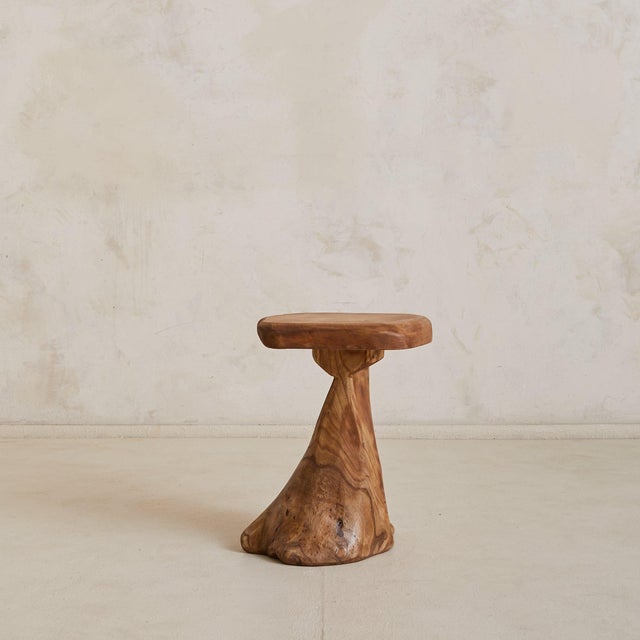 Brown French Brutalist Wood Stool No. 03 by Richard Lecompte, 1970s For Sale - Image 8 of 10