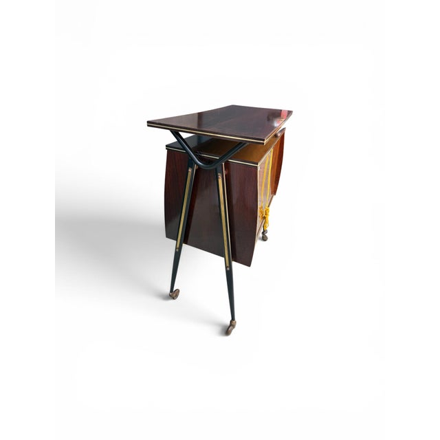 Brown 1950s Italian Mid-Century Modern Inlaid Portable Bar Cabinet on Wheels For Sale - Image 8 of 8
