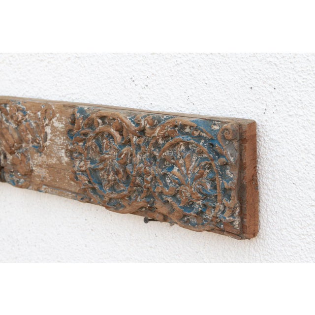 Rare Blue Polychrome Carved Indian Lintel For Sale In Los Angeles - Image 6 of 9
